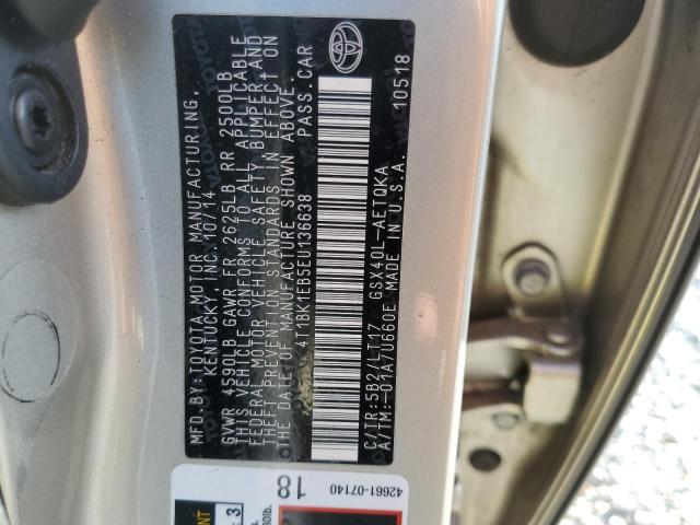 4T1BK1EB5EU136638 - 2014 TOYOTA AVALON BASE BEIGE photo 12