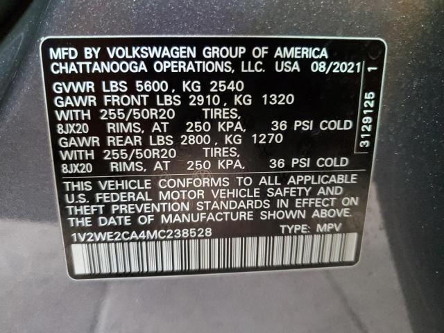 1V2WE2CA4MC238528 - 2021 VOLKSWAGEN ATLAS CROS SE ნაცრისფერი ფოტო 13