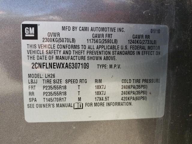 2CNFLNEWXA6307109 - 2010 CHEVROLET EQUINOX LT GRAY photo 14