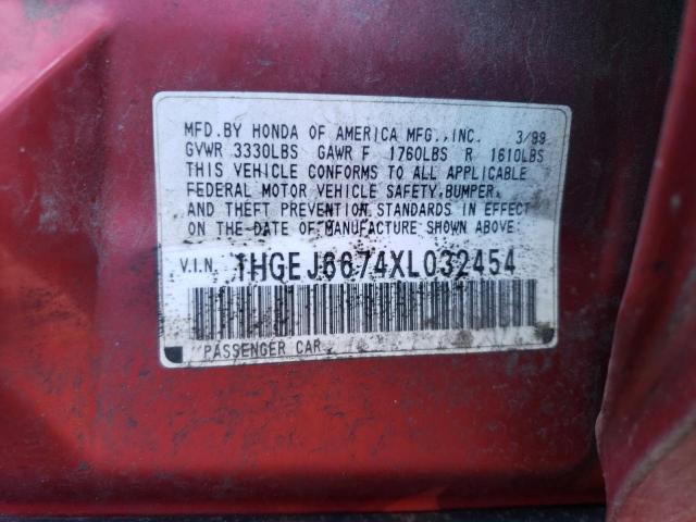 1HGEJ6674XL032454 - 1999 HONDA CIVIC LX RED photo 12