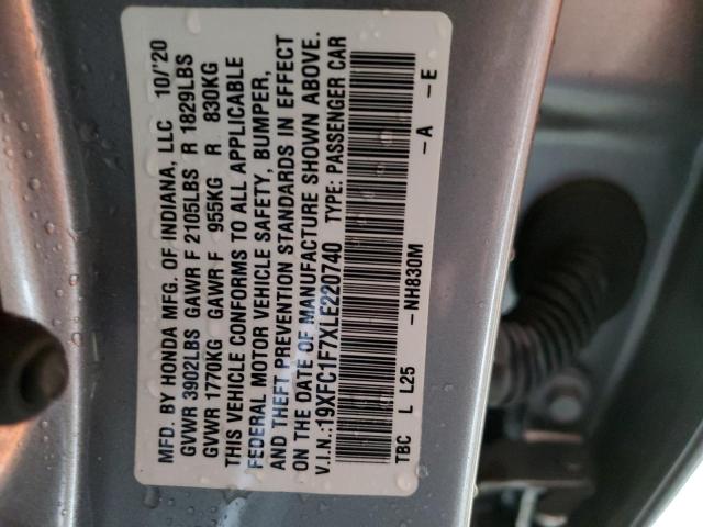 19XFC1F7XLE220740 - 2020 HONDA CIVIC EXL SILVER photo 14