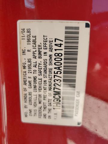 1HGCM72375A008147 - 2005 HONDA ACCORD LX RED photo 13