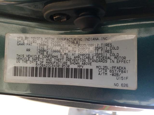 5TDBA23C84S010530 - 2004 TOYOTA SIENNA LE GREEN photo 13