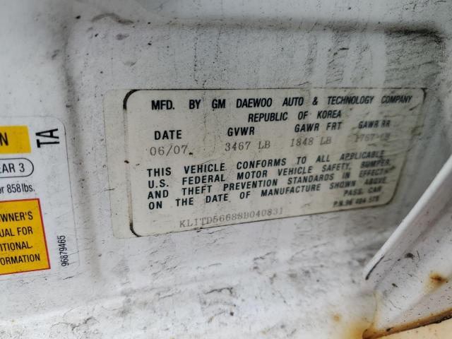 KL1TD56688B040831 - 2008 CHEVROLET AVEO BASE WHITE photo 12