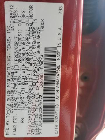 5TFJU4GN0CX025770 - 2012 TOYOTA TACOMA DOUBLE CAB PRERUNNER RED photo 12