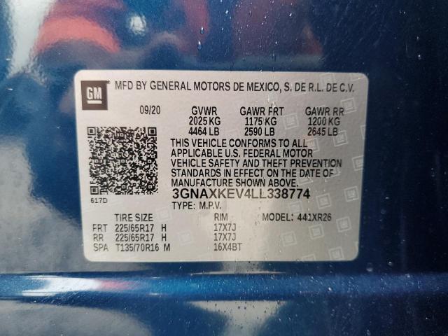 3GNAXKEV4LL338774 - 2020 CHEVROLET EQUINOX LT BLUE photo 13