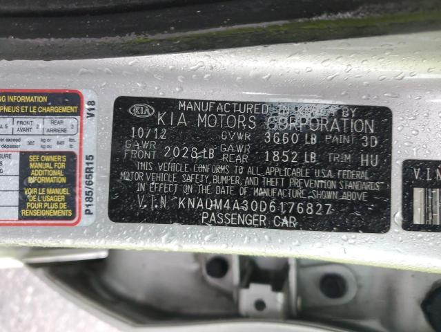 KNADM4A30D6176827 - 2013 KIA RIO LX SILVER photo 12