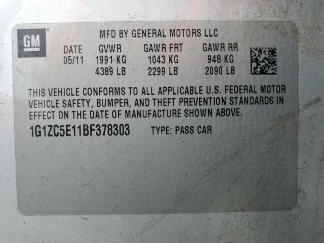 1G1ZC5E11BF378303 - 2011 CHEVROLET MALIBU 1LT SILVER photo 13