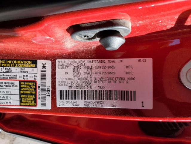 5TFMA5DB1NX013491 - 2022 TOYOTA TUNDRA CREWMAX PLATINUM RED photo 12