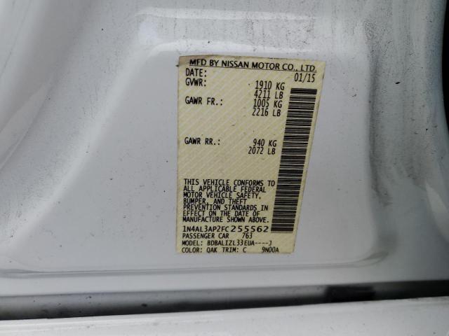 1N4AL3AP2FC255562 - 2015 NISSAN ALTIMA 2.5 WHITE photo 12