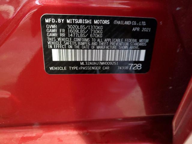 ML32AUHJ7MH009251 - 2021 MITSUBISHI MIRAGE ES RED photo 13