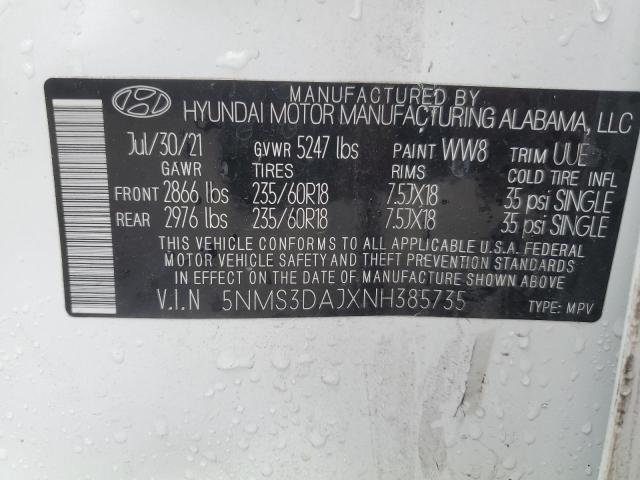 5NMS3DAJXNH385735 - 2022 HYUNDAI SANTA FE SEL WHITE photo 13