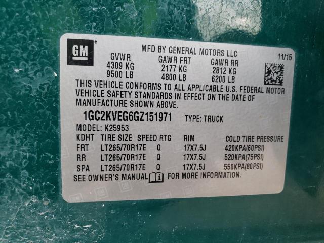 1GC2KVEG6GZ151971 - 2016 CHEVROLET SILVERADO K2500 HEAVY DUTY LT GREEN photo 12