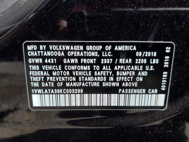 1VWLA7A38KC003299 - 2019 VOLKSWAGEN PASSAT WOLFSBURG BLACK photo 12