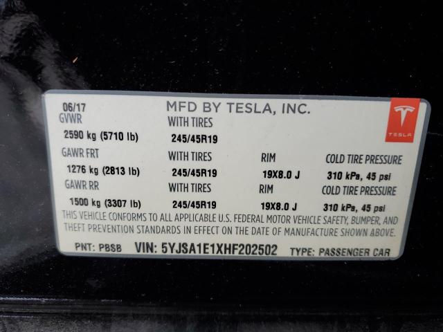 5YJSA1E1XHF202502 - 2017 TESLA MODEL S BLACK photo 13