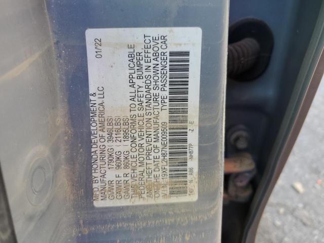 19XFL2H87NE009509 - 2022 HONDA CIVIC SPORT 灰色 照片 12