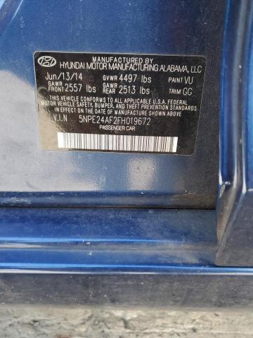 5NPE24AF2FH019672 - 2015 HYUNDAI SONATA SE BLUE photo 12