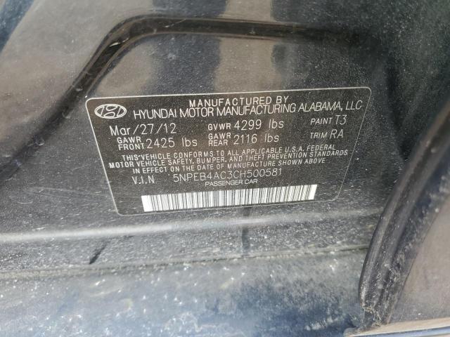 5NPEB4AC3CH500581 - 2012 HYUNDAI SONATA GLS CHARCOAL photo 13