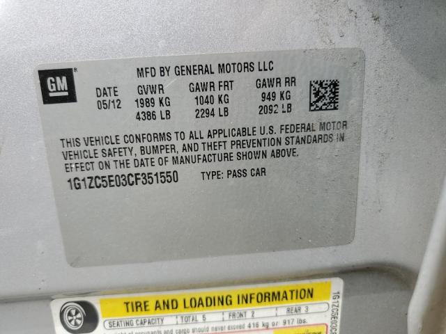 1G1ZC5E03CF351550 - 2012 CHEVROLET MALIBU 1LT SILVER photo 12