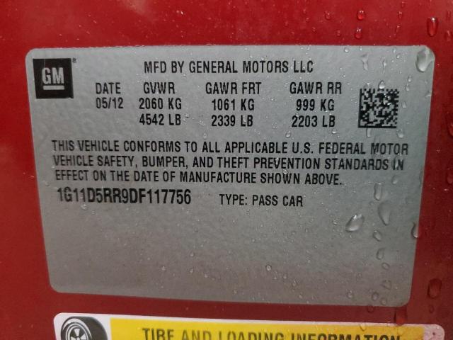 1G11D5RR9DF117756 - 2013 CHEVROLET MALIBU 1LT 红色 照片 12