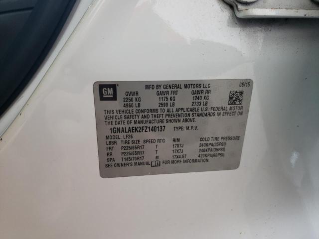 1GNALAEK2FZ140137 - 2015 CHEVROLET EQUINOX LS WHITE photo 12