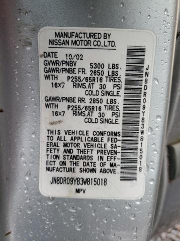 JN8DR09Y83W815018 - 2003 NISSAN PATHFINDER LE 银色 照片 13