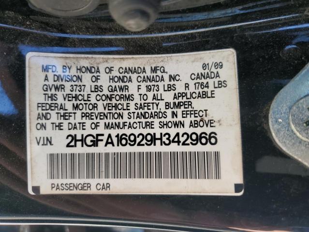 2HGFA16929H342966 - 2009 HONDA CIVIC EXL შავი ფოტო 13