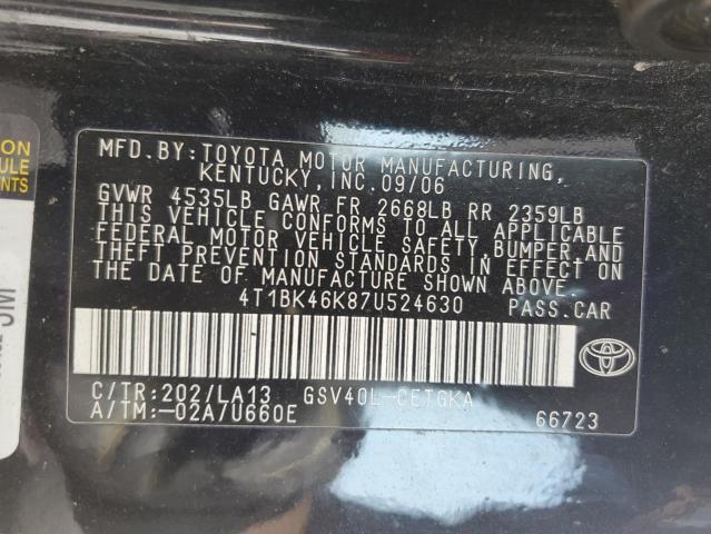 4T1BK46K87U524630 - 2007 TOYOTA CAMRY LE GRAY photo 12