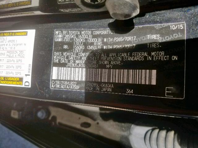 JTEBU5JR3G5290461 - 2016 TOYOTA 4RUNNER SR5/SR5 PREMIUM  照片 10