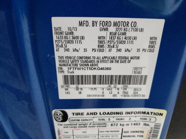 1FTFW1CT5DKG46360 - 2013 FORD F150 SUPERCREW BLUE photo 12