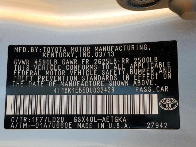 4T1BK1EB5DU032438 - 2013 TOYOTA AVALON BASE SILVER photo 13