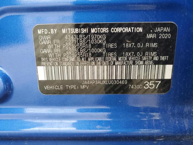 JA4AP3AUXLU030469 - 2020 MITSUBISHI OUTLANDER ES BLUE photo 12