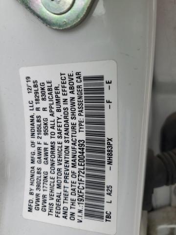 19XFC1F72LE004493 - 2020 HONDA CIVIC EXL თეთრი ფოტო 12