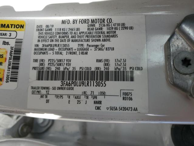 3FA6P0LU9LR113055 - 2020 FORD FUSION SE WHITE photo 12