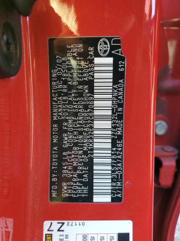 2T1KR32E37C670697 - 2007 TOYOTA COROLLA MA XR RED photo 12