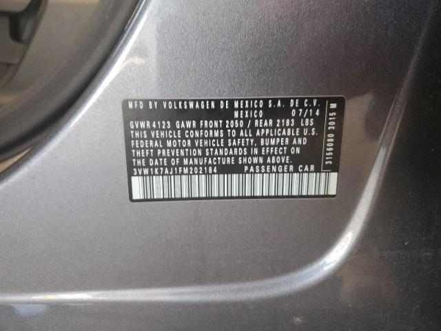 3VW1K7AJ1FM202184 - 2015 VOLKSWAGEN JETTA BASE Մոխրագույն լուսանկար 12