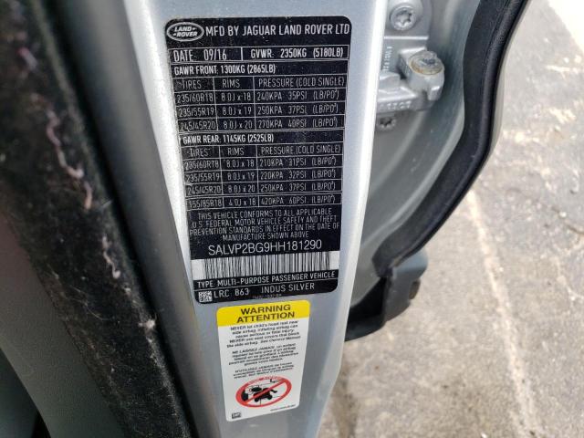 SALVP2BG9HH181290 - 2017 LAND ROVER RANGE ROVE SE SILVER photo 13