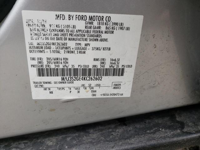 MAJ3S2GE4KC262602 - 2019 FORD ECOSPORT SE 银色 照片 13