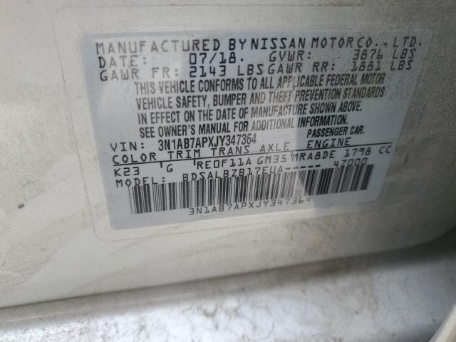 3N1AB7APXJY347364 - 2018 NISSAN SENTRA S SILVER photo 12