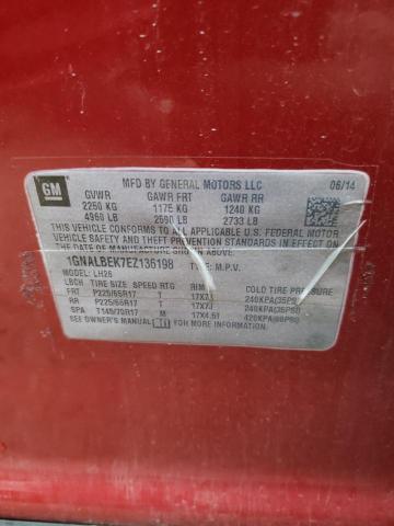 1GNALBEK7EZ136198 - 2014 CHEVROLET EQUINOX LT RED photo 12