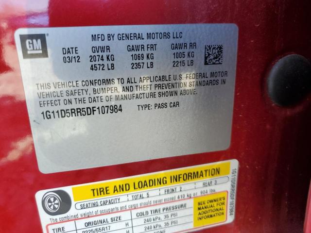 1G11D5RR5DF107984 - 2013 CHEVROLET MALIBU 1LT ბურგუნდია ფოტო 12