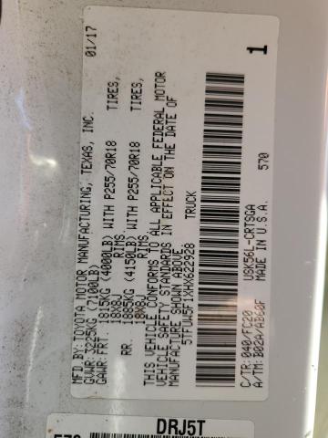 5TFUW5F1XHX622928 - 2017 TOYOTA TUNDRA DOUBLE CAB SR/SR5 WHITE photo 12