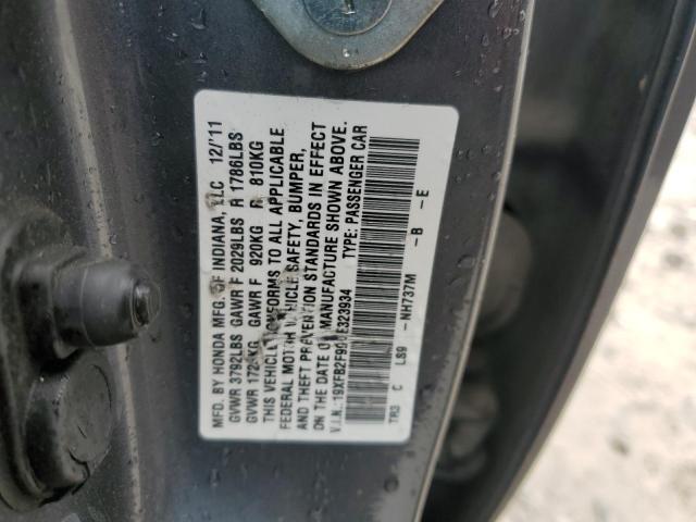 19XFB2F99CE323934 - 2012 HONDA CIVIC EXL ნაცრისფერი ფოტო 13