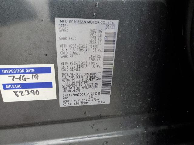 5N1AR2MN7DC676408 - 2013 NISSAN PATHFINDER S CHARCOAL photo 13