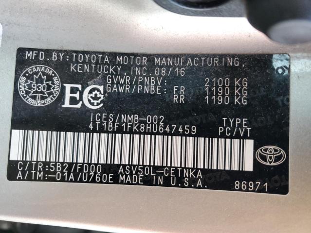 4T1BF1FK8HU647459 - 2017 TOYOTA CAMRY LE SILVER photo 13