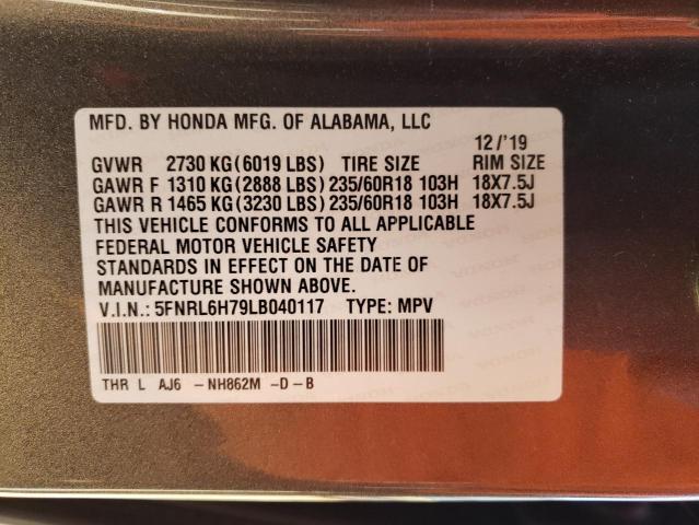 5FNRL6H79LB040117 - 2020 HONDA ODYSSEY LX EXL GRAY photo 13