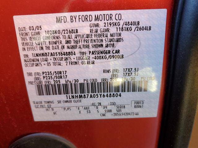 1LNHM87A05Y648804 - 2005 LINCOLN LS წითელი ფოტო 12