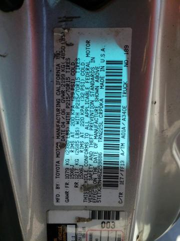 5TETX22N46Z259886 - 2006 TOYOTA TACOMA ACCESS CAB ვერცხლისფერი ფოტო 12