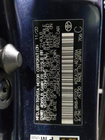 JTDS4MCE5MJ070573 - 2021 TOYOTA COROLLA SE ლურჯი ფოტო 12