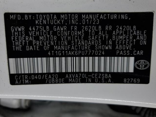 4T1G11AK6PU777024 - 2023 TOYOTA CAMRY SE NIGHT SHADE WHITE photo 12